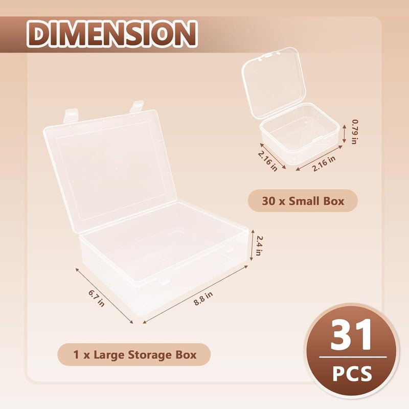Slomg 31 Pcs Bead Organizers and Storage Containers, Clear Jewelry Earring Organizer Plastic Cases with Hinged Lid, Small Parts Craft Storage Box for DIY Bracelet Diamond Art Seed Screw Nail Sticker - Image 2